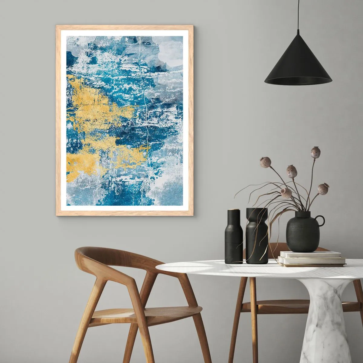 Plakat i ramme af lyst egetræ - En fredfyldt abstraktion - 70x100 cm