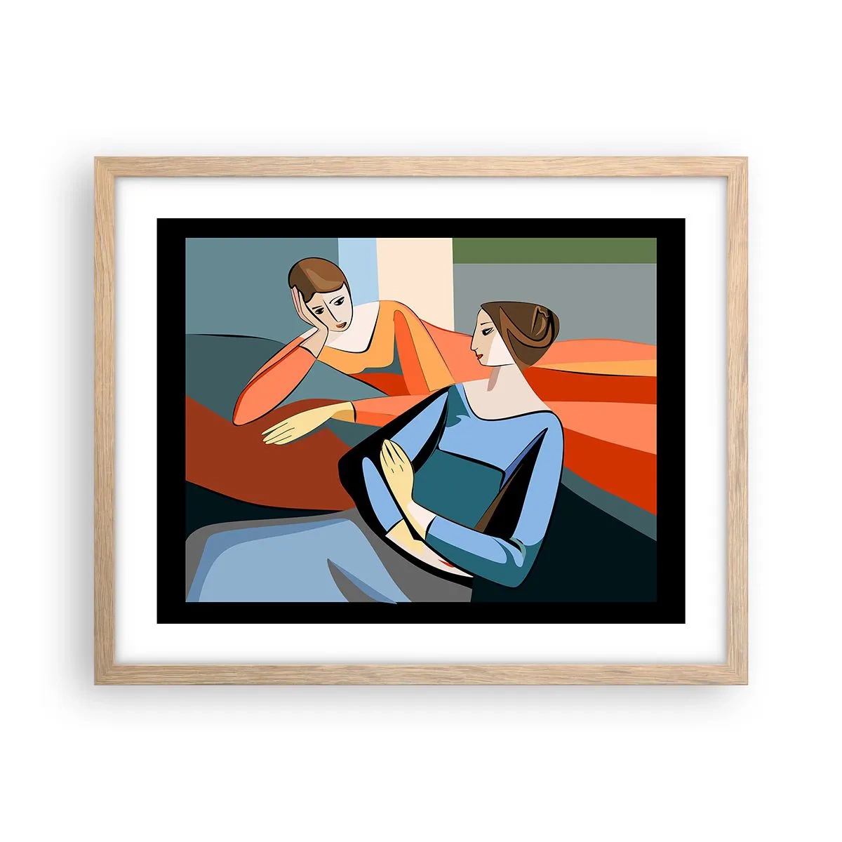 Plakat i ramme af lyst egetræ - Et øjeblik af fortrolighed - 50x40 cm