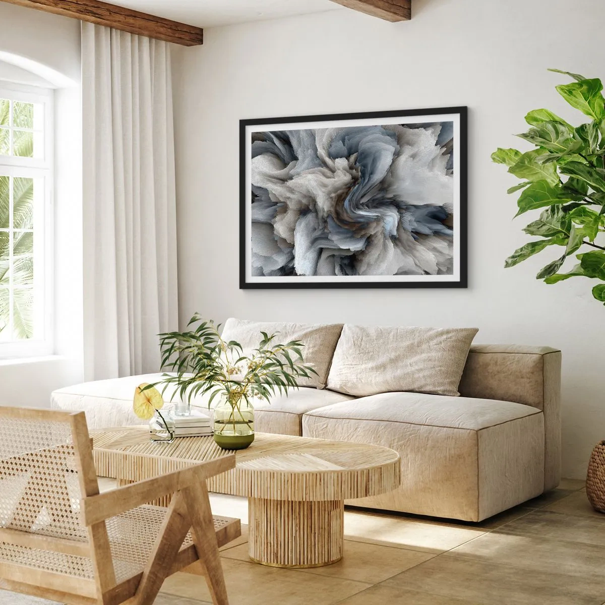 Plakat i sort ramme - Sten og blomst - 70x50 cm