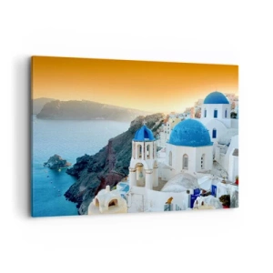 Lærredstryk - Billede på lærred - Santorini - omfavnet af klipperne - 120x80 cm