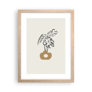 Plakat i ramme af lyst egetræ - Monstera - udsmykning af huset - 30x40 cm