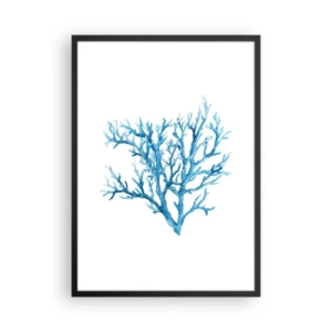 Plakat i sort ramme - Blå koral i akvarelstil på hvid baggrund - 50x70cm - Marint filigran - Moderne vægdekoration til stue og soveværelse ARTTOR