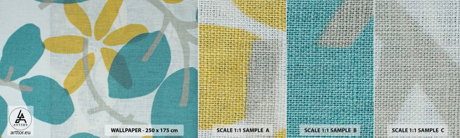 Prøve Fototapet Premium Canvas - Blandt azurblå blade - Boho, Blomster, Minimalisme - 100x30 cm