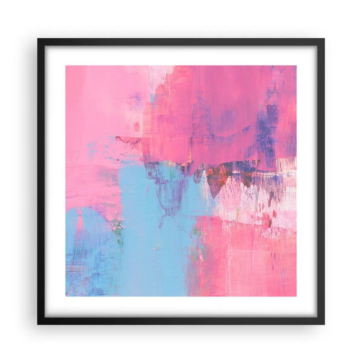 Plakat i sort ramme - Lyserød, blå og en knivspids lys - 50x50 cm