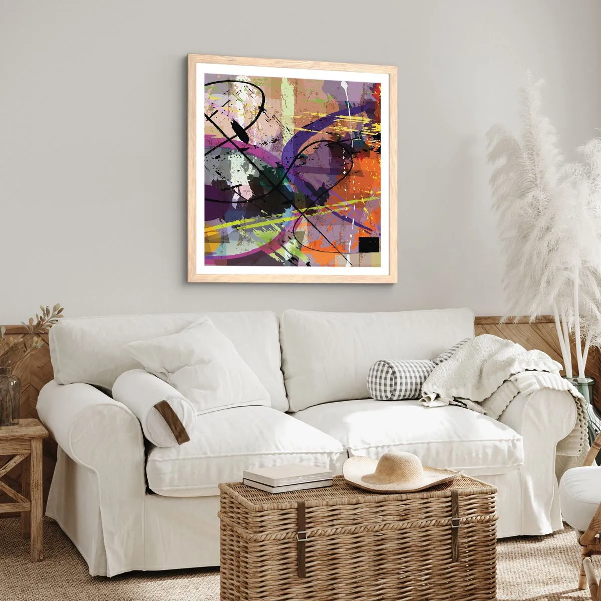 Plakat i ramme af lyst egetræ - Kan være lige eller rundt - 40x40 cm