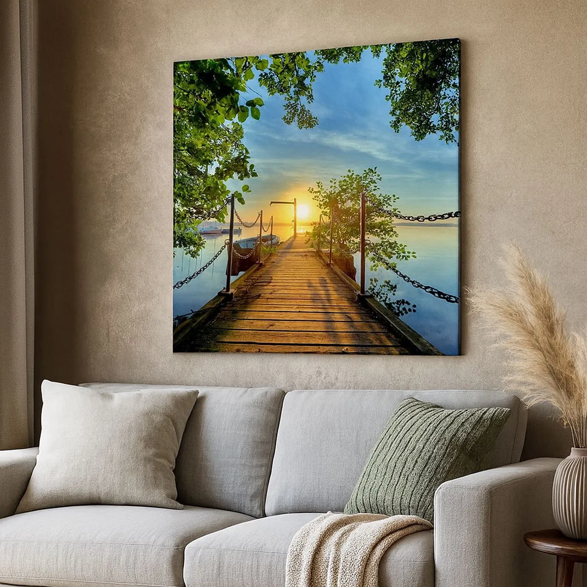 Lærredstryk - Billede på lærred - Mod vest ved vandet - 30x30 cm