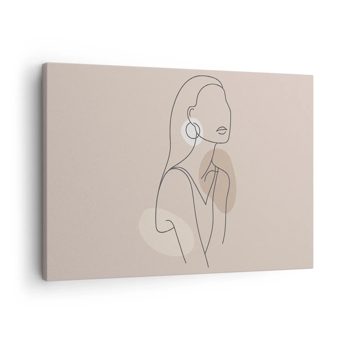 Lærredstryk - Billede på lærred - Minimalistisk illustration af en kvinde med konturer på en beige baggrund - 70x50cm - Et ikon for pigelivet - Moderne vægdekoration til stue og soveværelse ARTTOR