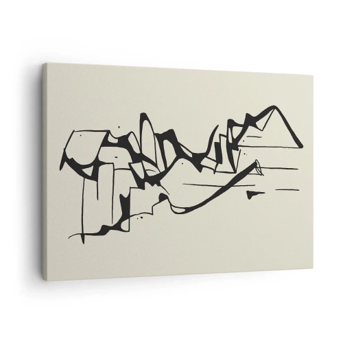Lærredstryk - Billede på lærred - Abstrakt tegning af bjerge i sort-hvid - 70x50cm - Måske et landskab - Moderne vægdekoration til stue og soveværelse ARTTOR