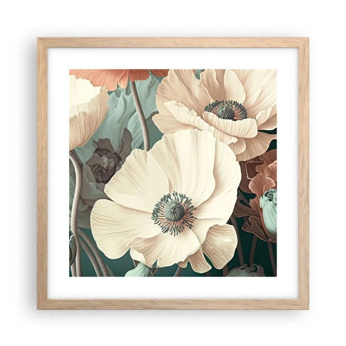 Plakat i ramme af lyst egetræ - Valmuernes hvisken - 40x40 cm