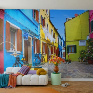 Fototapet Premium Canvas - Pastel, sød gyde - By, Cykler, Gyde - 150x105 cm
