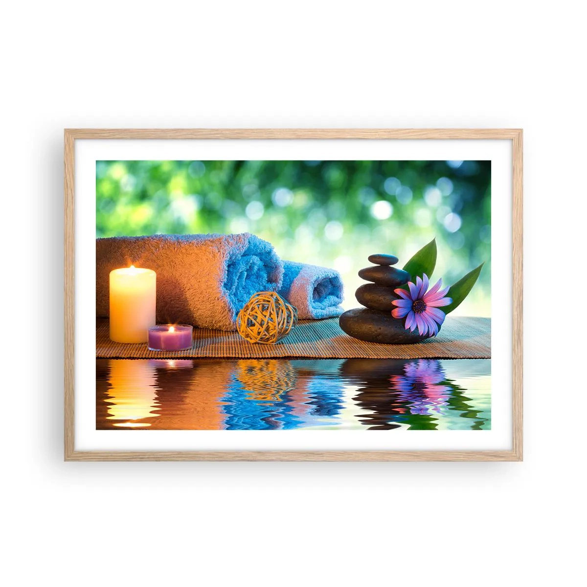 Plakat i ramme af lyst egetræ - Tid til kroppen - 70x50 cm