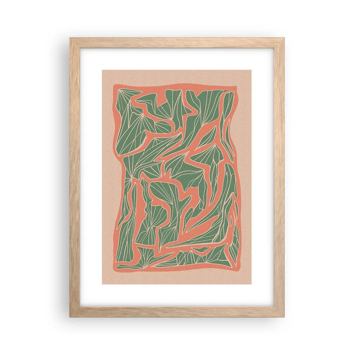 Plakat i ramme af lyst egetræ - En kamp mellem koral og grøn - 30x40 cm