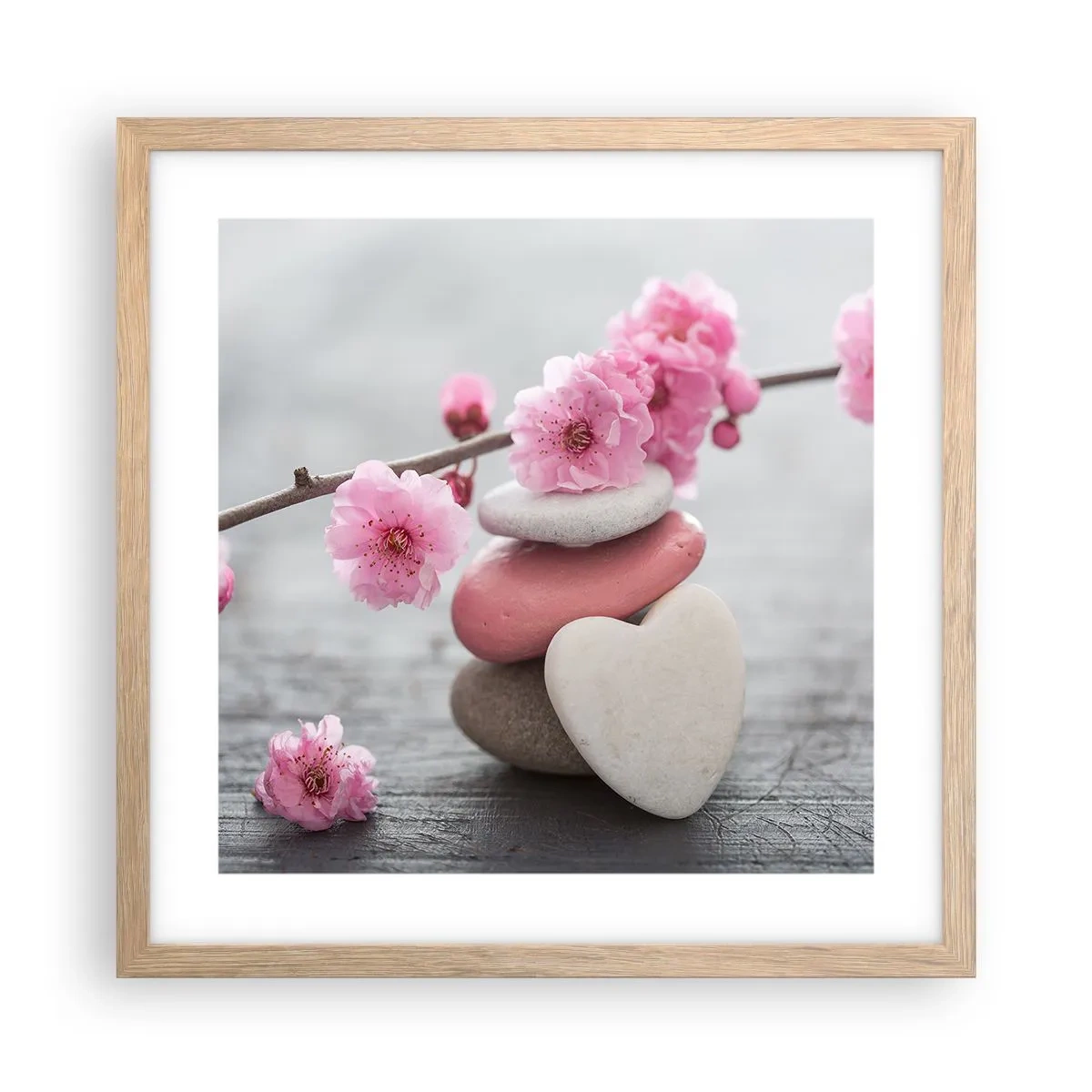 Plakat i ramme af lyst egetræ - Kirsebærblomstens lyksalighed - 40x40 cm