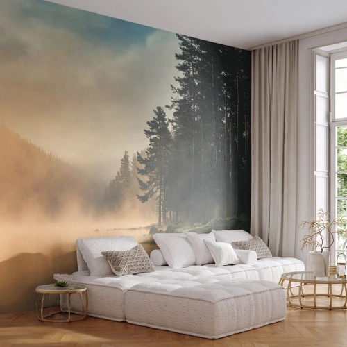 Fototapet Premium Sand - En dags fødsel - Landskab, Sø, Skov - 100x70 cm