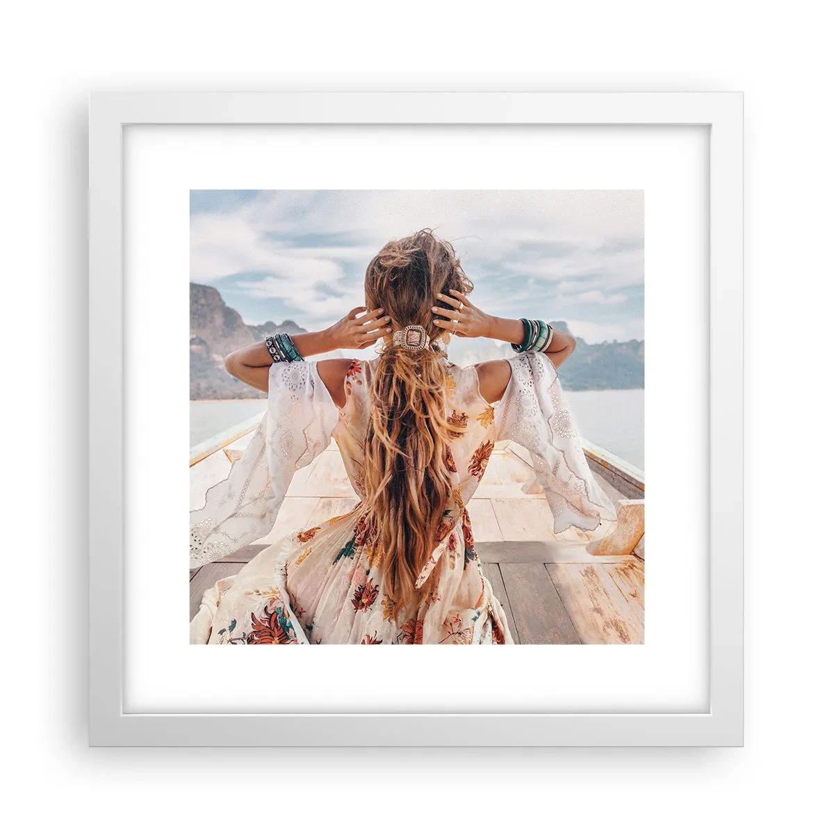 Plakat i hvid ramme - På vej mod lykken - 30x30 cm