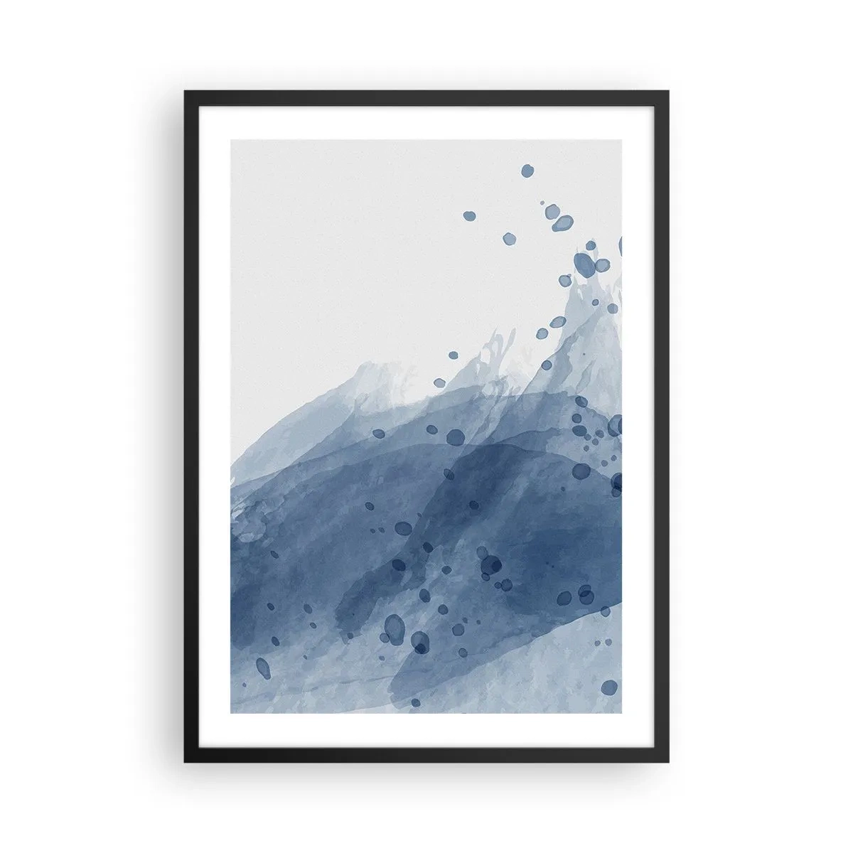 Plakat i sort ramme - Akvarelbølger i blå nuancer - 50x70cm - Blå tyl - Moderne vægdekoration til stue og soveværelse ARTTOR