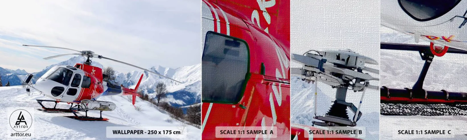 Prøve Fototapet Premium Canvas - Altid klar - Helikopter, Landskab, Alperne - 100x30 cm
