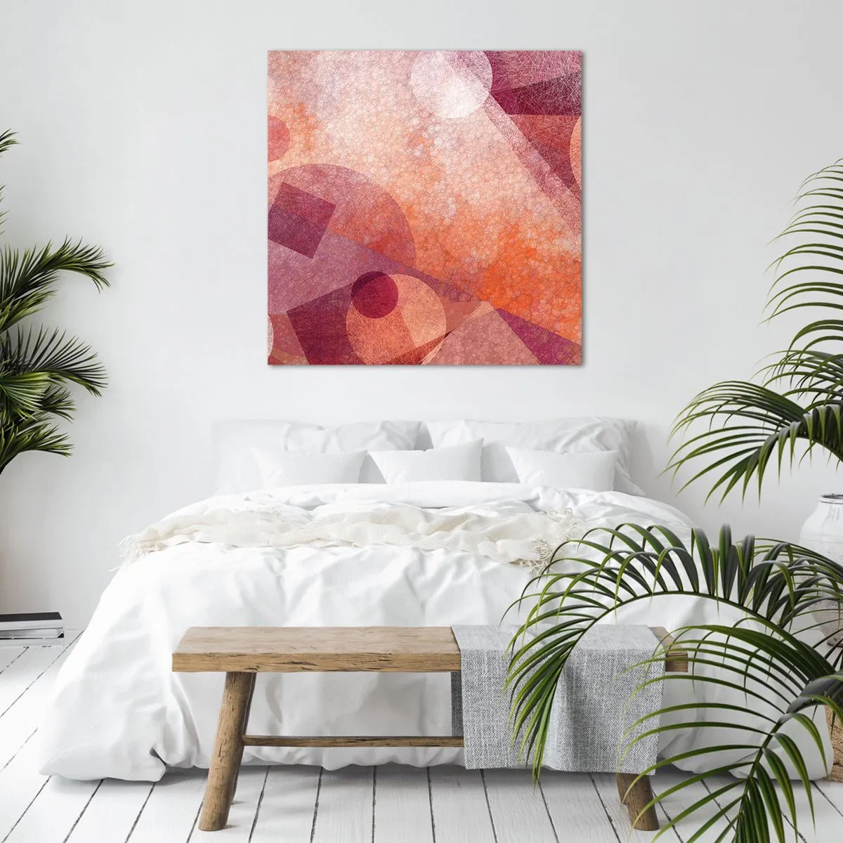 Lærredstryk - Billede på lærred - Geometriske transformationer i pink - 60x60 cm