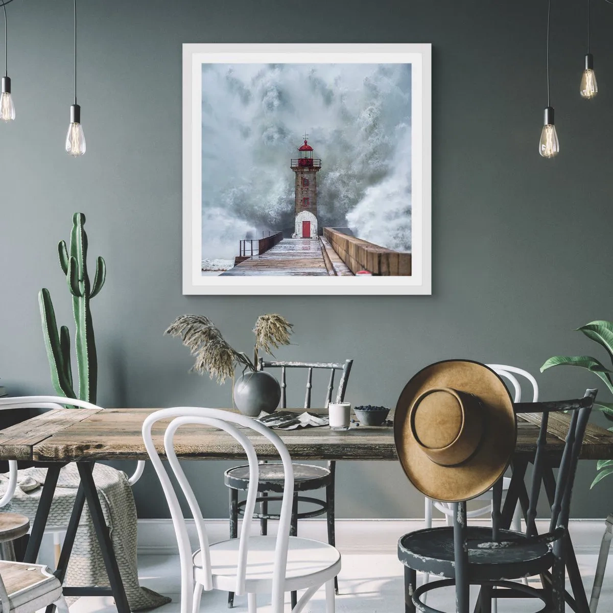 Plakat i hvid ramme - Vandets brusen, vindens susen, lyden af vinden - 40x40 cm