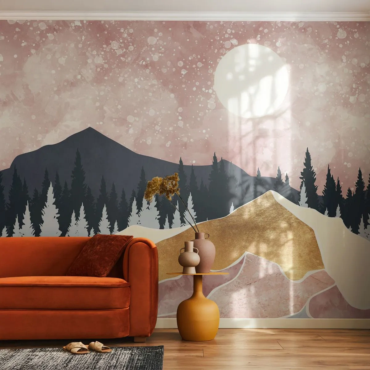 Fototapet Premium Canvas - Nattevagt - Grafik, Landskab, Bjerge - 250x175 cm