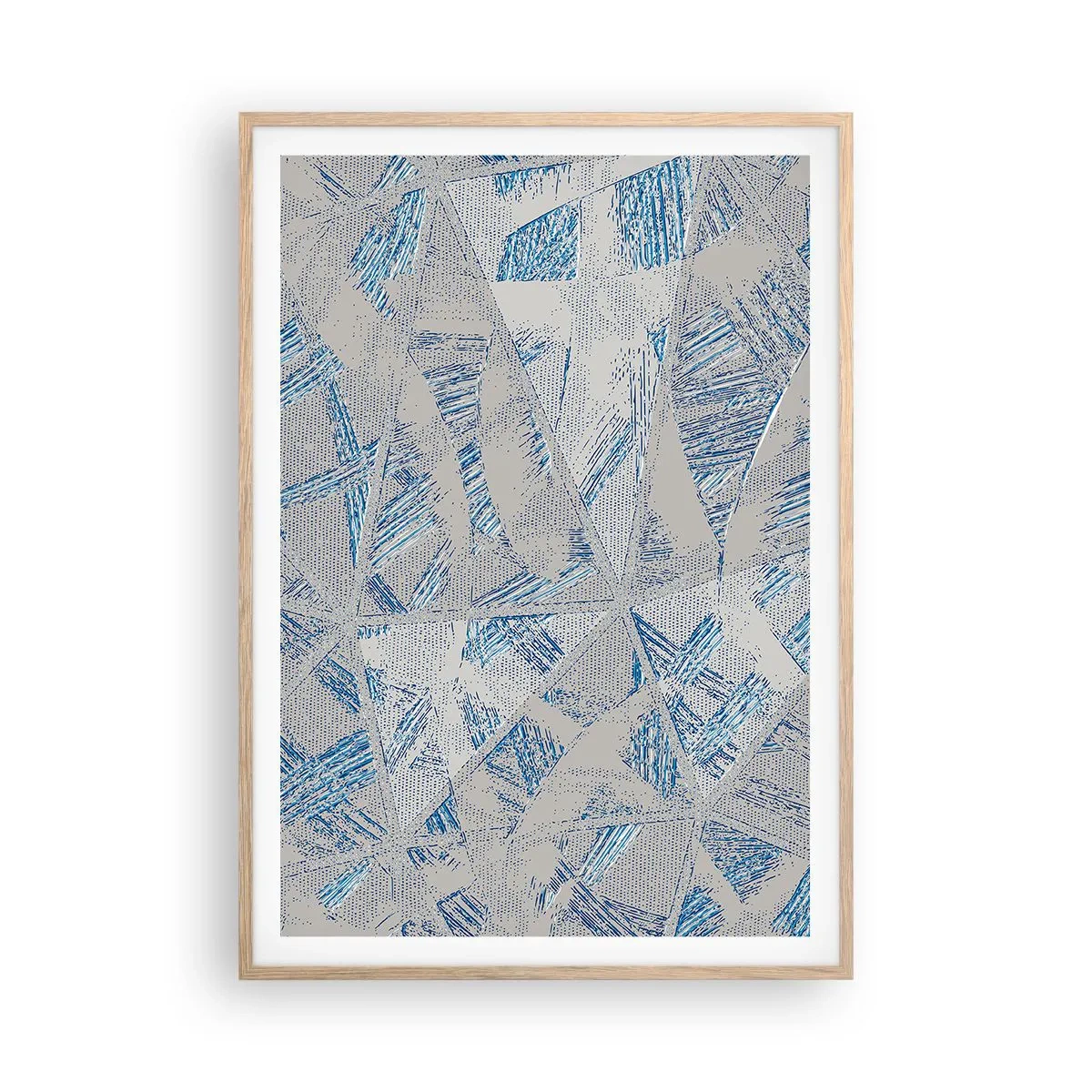 Plakat i ramme af lyst egetræ - I en gråblå labyrint - 70x100 cm