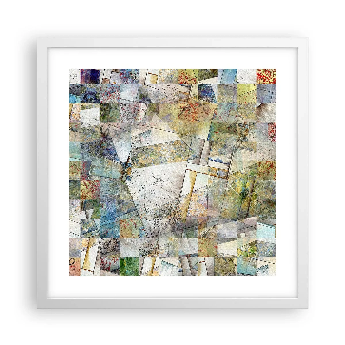 Plakat i hvid ramme - Geometrisk ommøblering - 40x40 cm