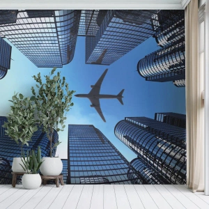 Fototapet Premium Canvas - Udsigt fra glasslugten - Arkitektur, Fly, By - 300x210 cm
