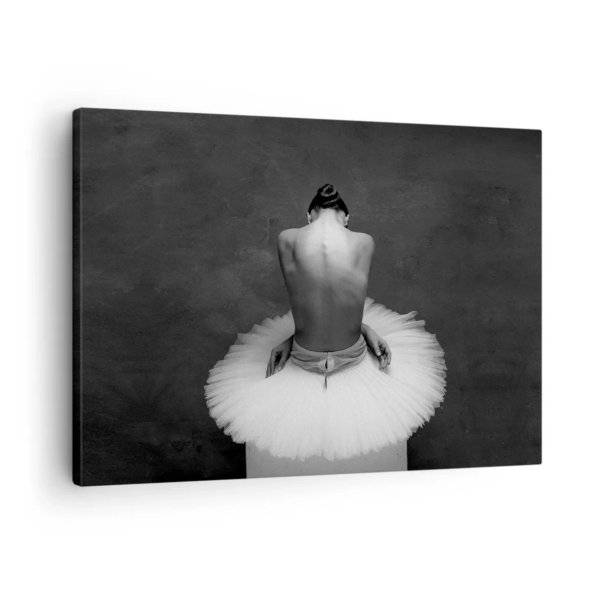 Lærredstryk - Billede på lærred - En balletdanser i en klassisk positur mod en mørk baggrund. - 70x50cm - Blomstrer nu - Moderne vægdekoration til stue og soveværelse ARTTOR