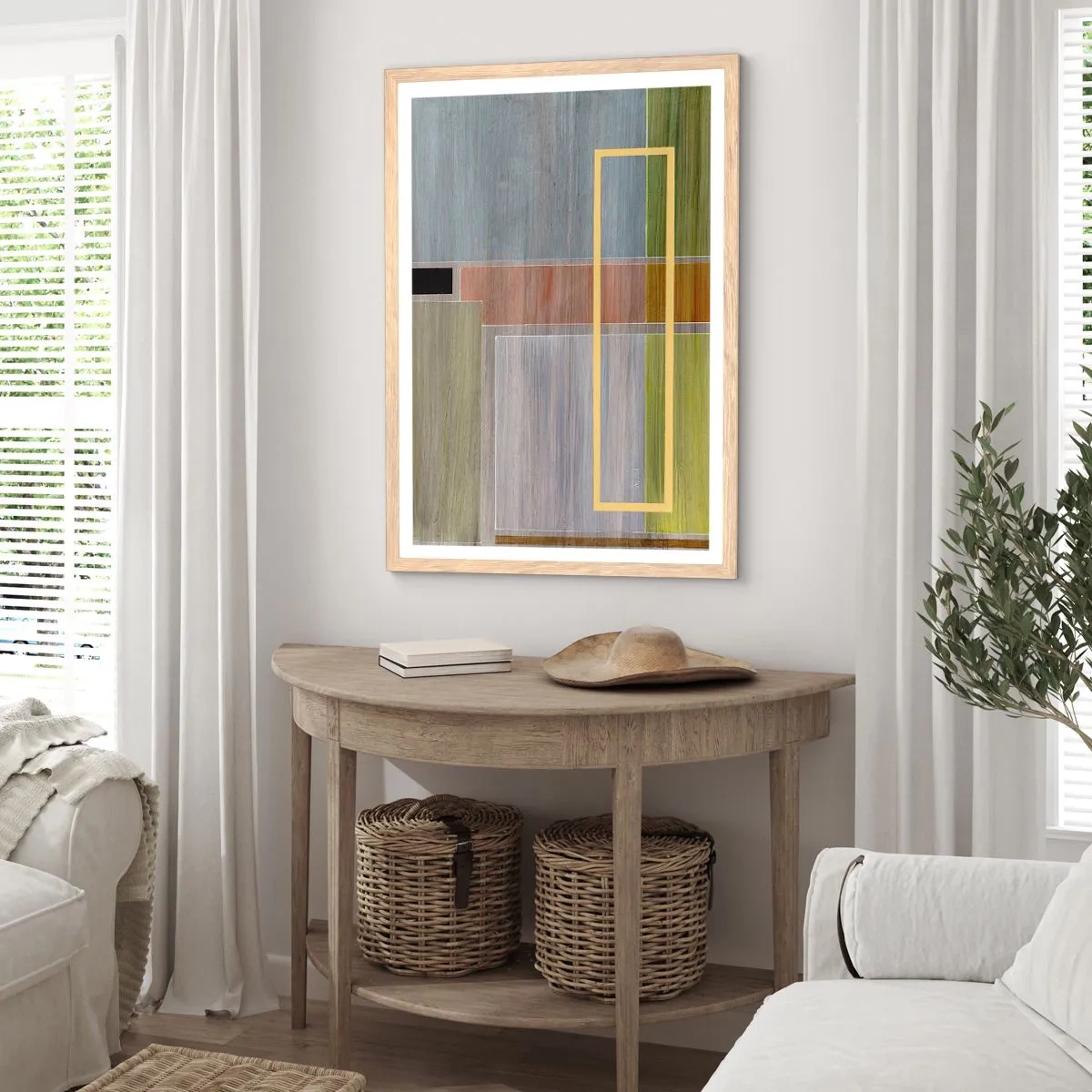 Plakat i ramme af lyst egetræ - Lige og rolig - 61x91 cm
