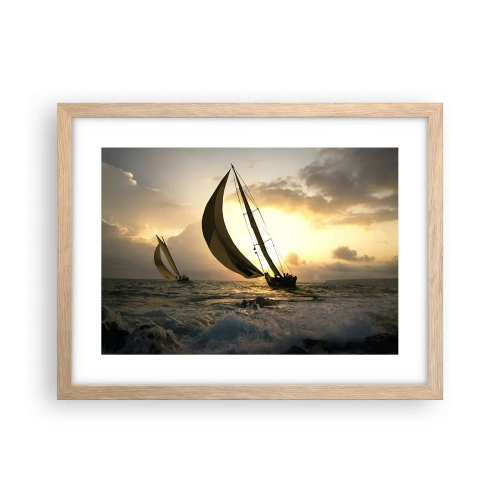 Plakat i ramme af lyst egetræ - I medvind og modvind - 40x30 cm