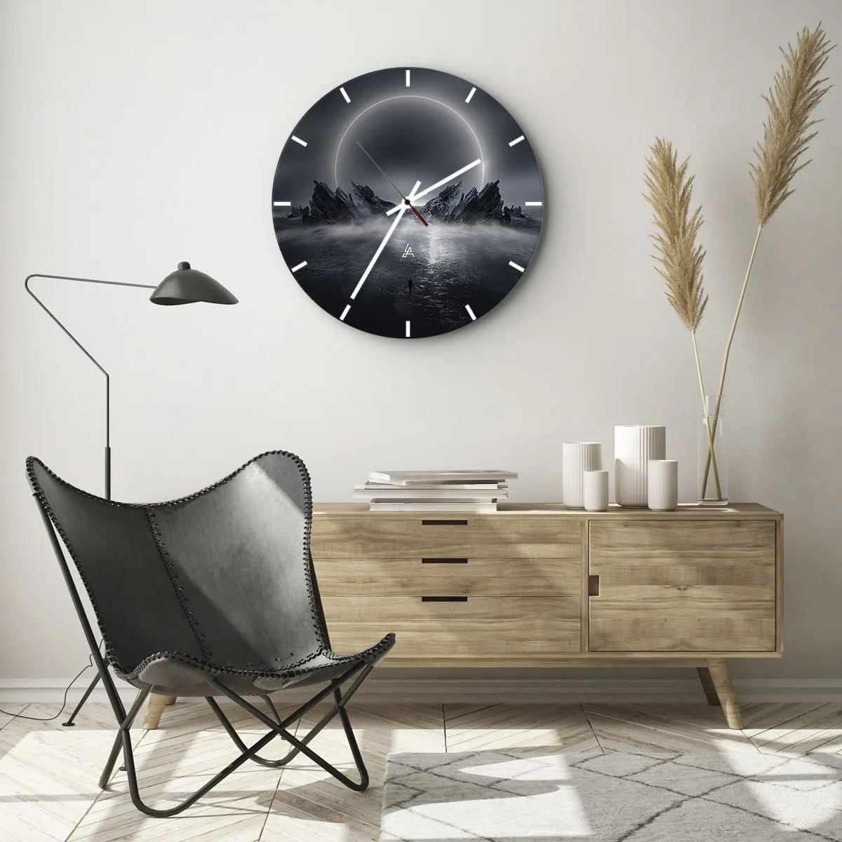 Vægur, Uret - Futuristisk landskab med formørkelse og skarpe klipper - 30x30cm - En finale på en historie - Moderne vægdekoration til stue, køkken og soveværelse ARTTOR