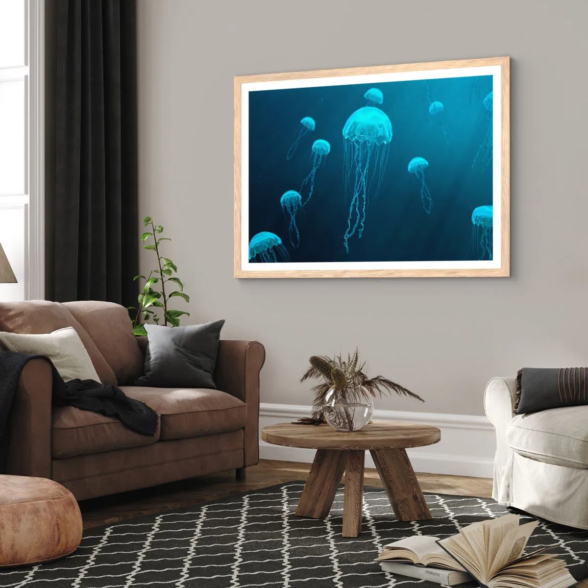 Plakat i ramme af lyst egetræ - Havets dans - 70x50 cm