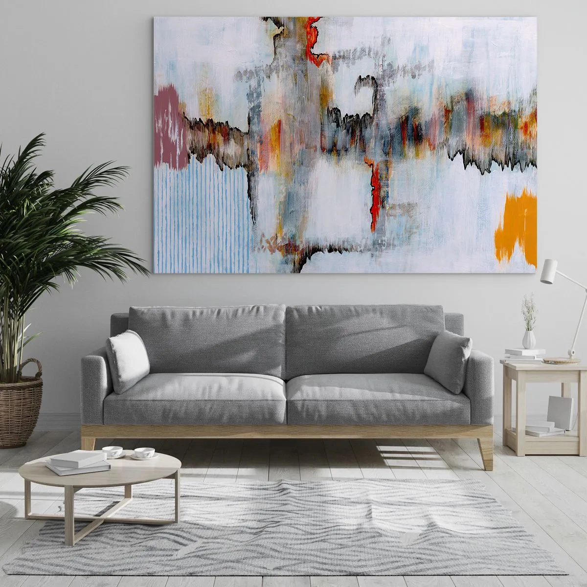 Billede på glas - Abstrakt komposition med energiske farver - 70x50cm - En pind på vandet - Moderne vægdekoration til stue og soveværelse ARTTOR