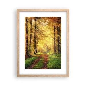 Plakat i ramme af lyst egetræ - Skovgylden stilhed - 30x40 cm
