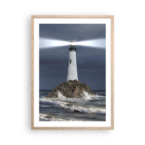 Plakat i ramme af lyst egetræ - Her...her...her! - 50x70 cm