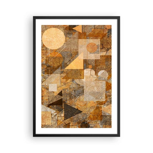 Plakat i sort ramme - Abstrakt geometrisk komposition i nuancer af brunt og orange - 50x70cm - Kubistisk bronzeundersøgelse - Moderne vægdekoration til stue og soveværelse ARTTOR