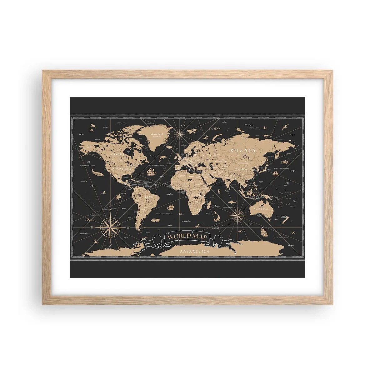 Plakat i ramme af lyst egetræ - Grænserne for min verden - 50x40 cm