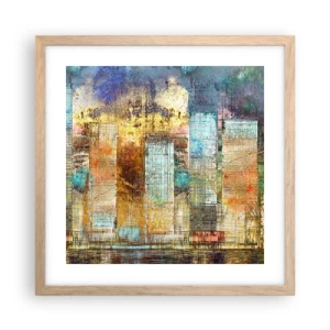 Plakat i ramme af lyst egetræ - Solrig metropol - 40x40 cm