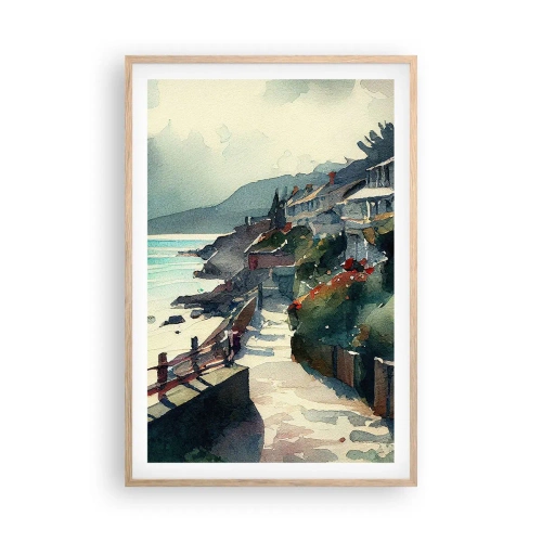 Plakat i ramme af lyst egetræ - Middelhavsby - 61x91 cm