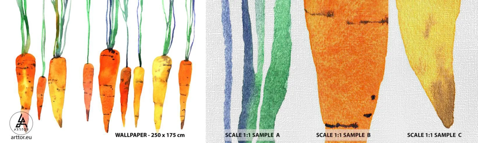 Prøve Fototapet Premium Canvas - Skønheden ved det almindelige - Gastronomi, Gulerod, Grafik - 100x30 cm