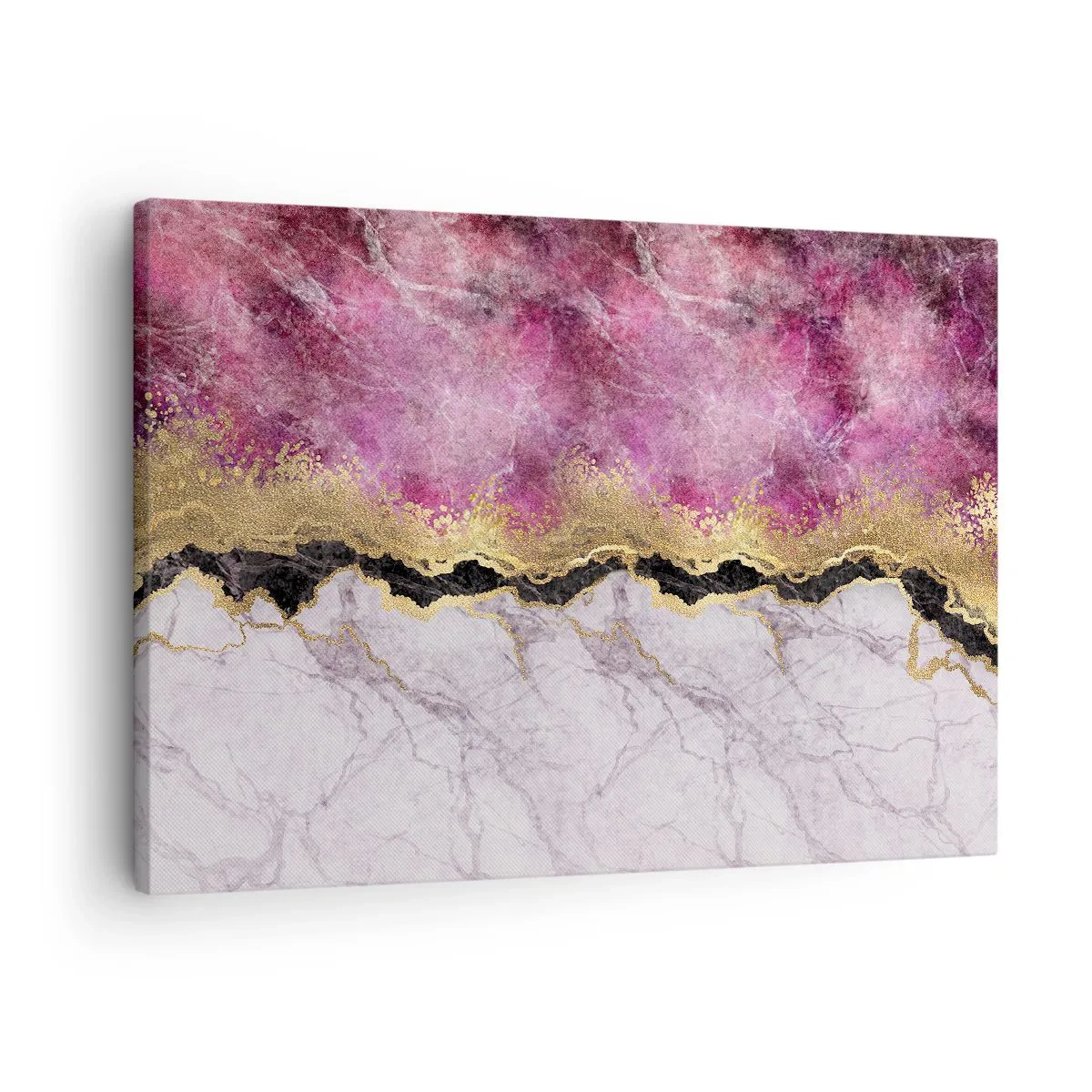 Lærredstryk - Billede på lærred - Abstrakt marmor i lyserøde nuancer med gulddetaljer - 70x50cm - På grænsen - Moderne vægdekoration til stue og soveværelse ARTTOR