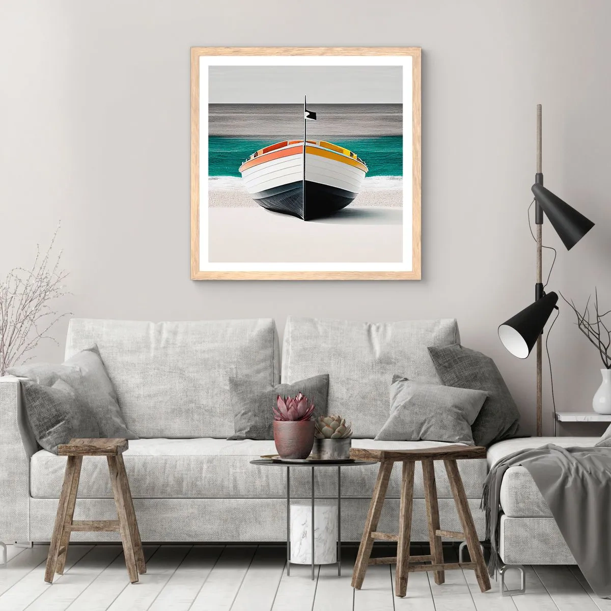 Plakat i ramme af lyst egetræ - På sin plads - 40x40 cm