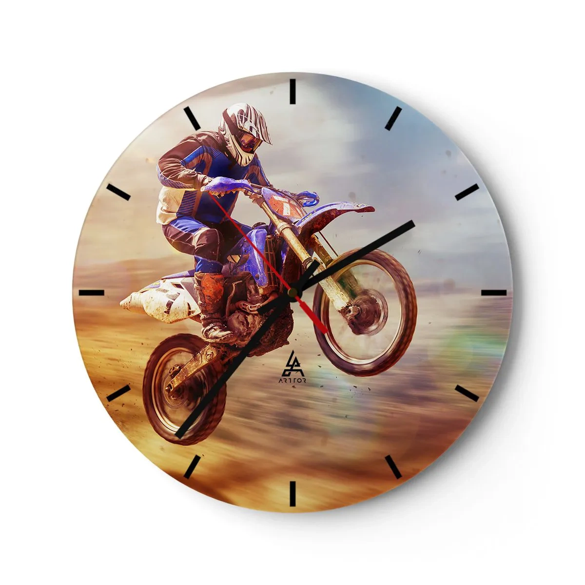 Vægur, Uret - En rytter på en motocrosscykel i et dynamisk billede - 30x30cm - Svimmelhed på motorcykel - Moderne vægdekoration til stue, køkken og soveværelse ARTTOR