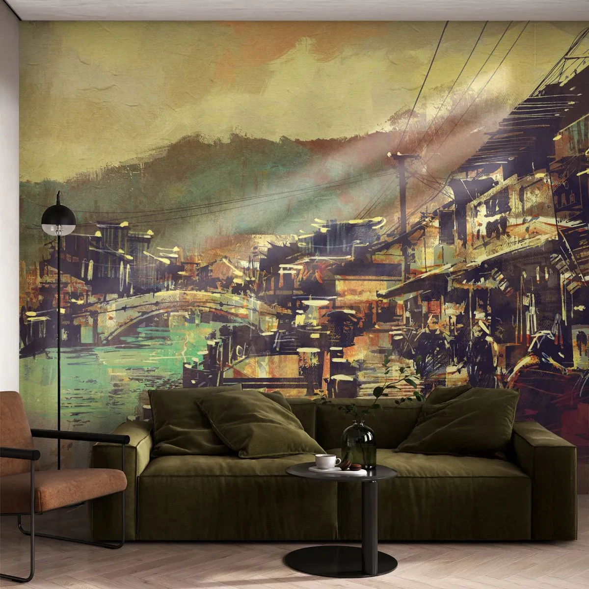 Fototapet Premium Canvas - Livet som et væld af gråt - Landskab, Kina, Arkitektur - 450x315 cm