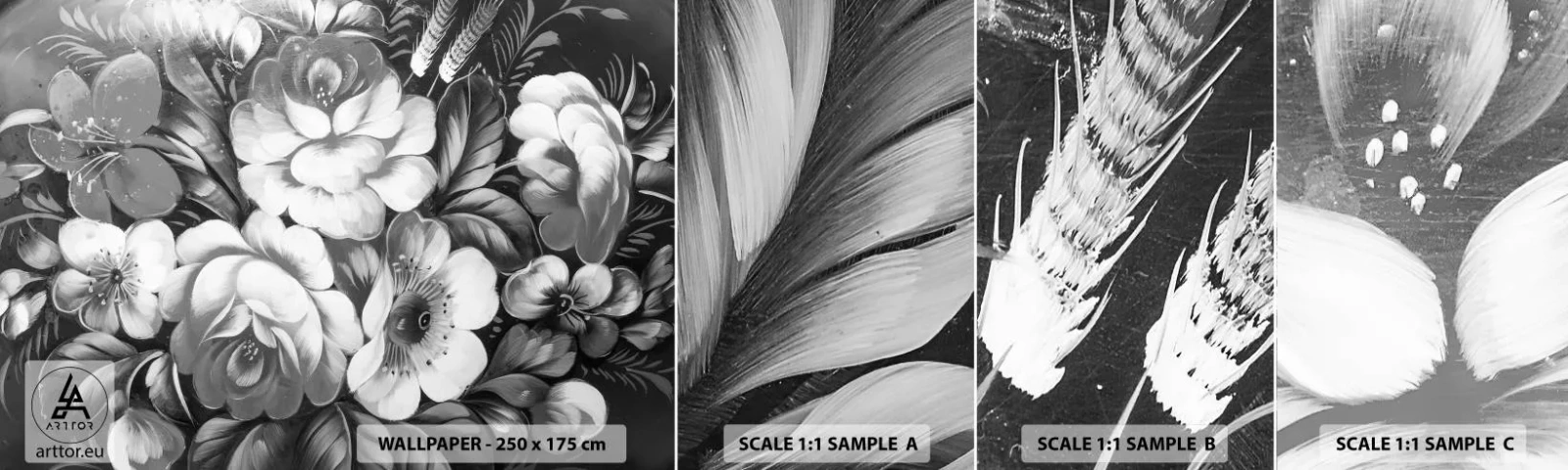 Fototapet Prøve Standard Eco - Smuk selv i grå farve - Abstraktion, Blomster, Stykke - 100x30 cm