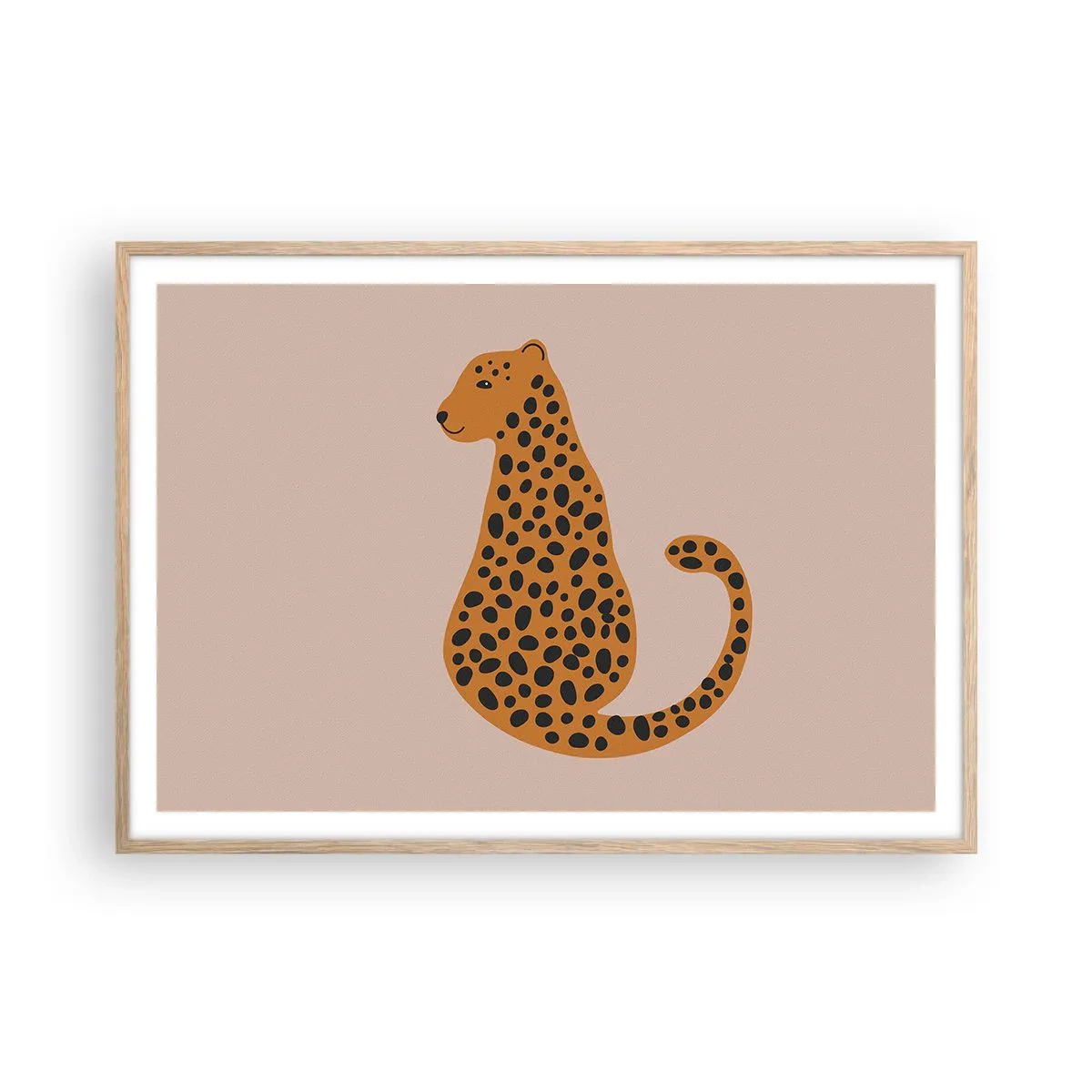 Plakat i ramme af lyst egetræ - Leopardprint er et moderigtigt mønster - 100x70 cm