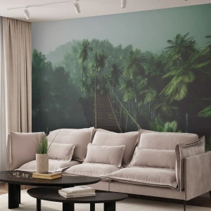 Fototapet Premium Sand - Over det kogende grønne - Landskab, Jungle, Kokospalme - 100x70 cm