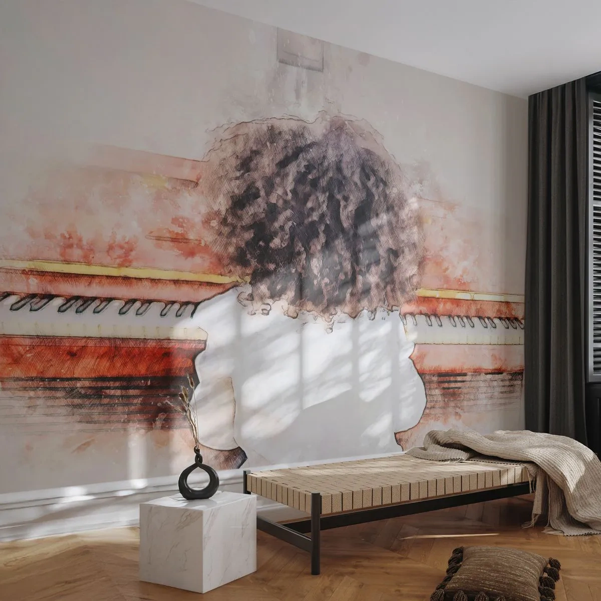 Fototapet Premium Sand - i et ny verden - Klaver, musik, Musiker - 100x70 cm