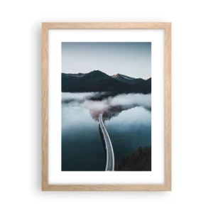 Plakat i ramme af lyst egetræ - Over vand så glat som et spejl - 30x40 cm