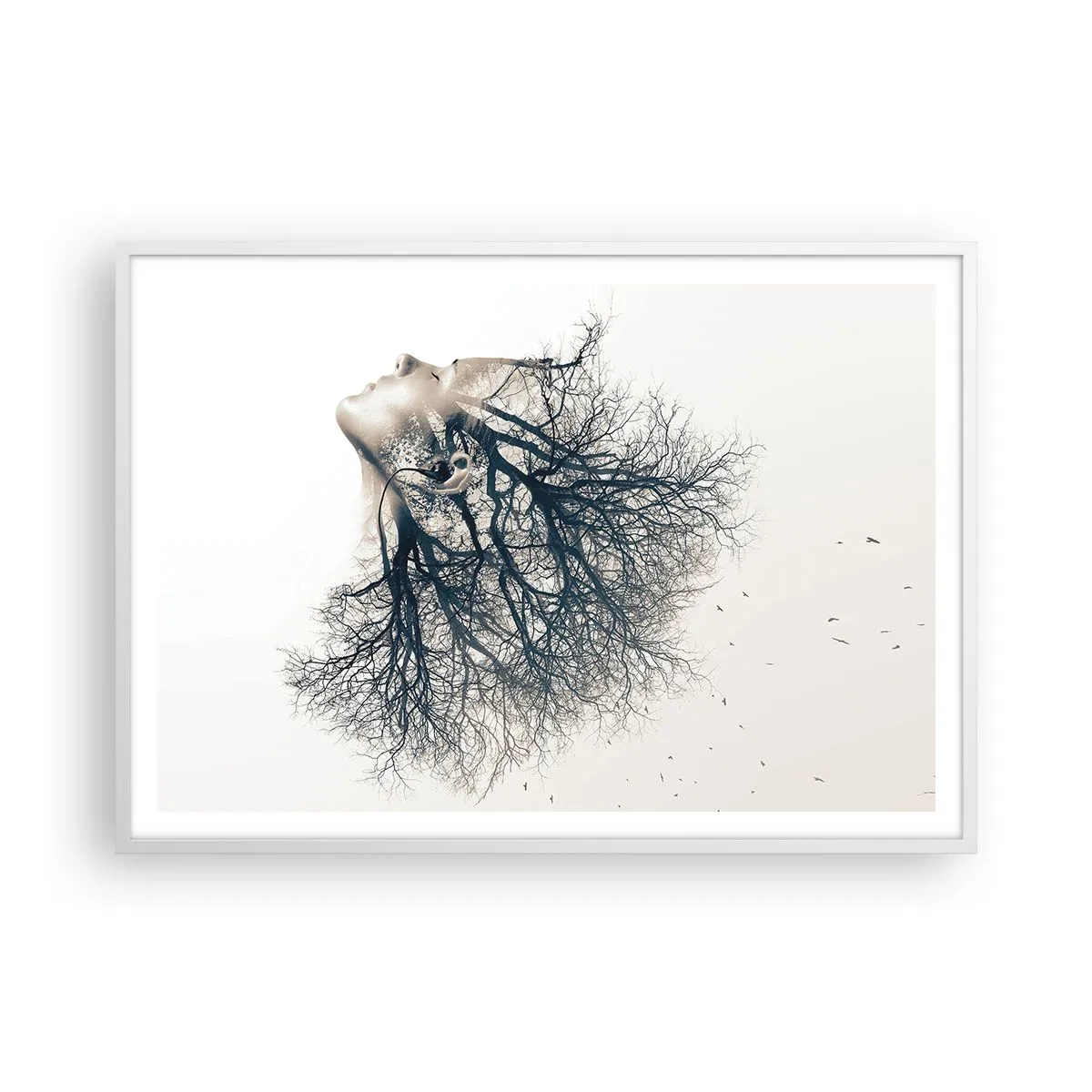 Plakat i hvid ramme - Lyttede til træets hvisken - 100x70 cm
